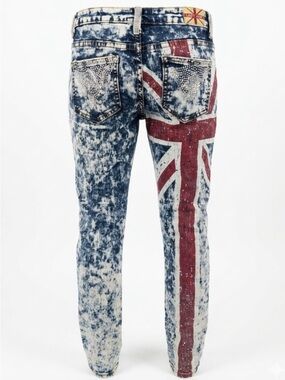 Machine Y2K McBling Acid Wash Rhinestone Union Jack Skinny Jeans